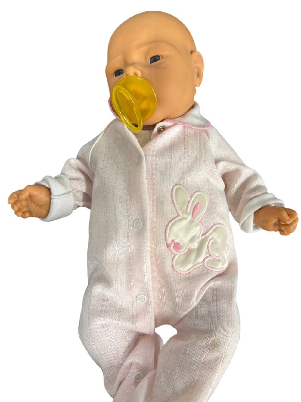Realistic Baby Doll With Pacifier & Pink Bunny Onesie For Roleplay Or Collection - Picture 2 of 14